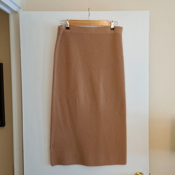 CLUB MONACO Cashmere Ribbed Midi Skirt, camel, sz L - Picture 5 of 8